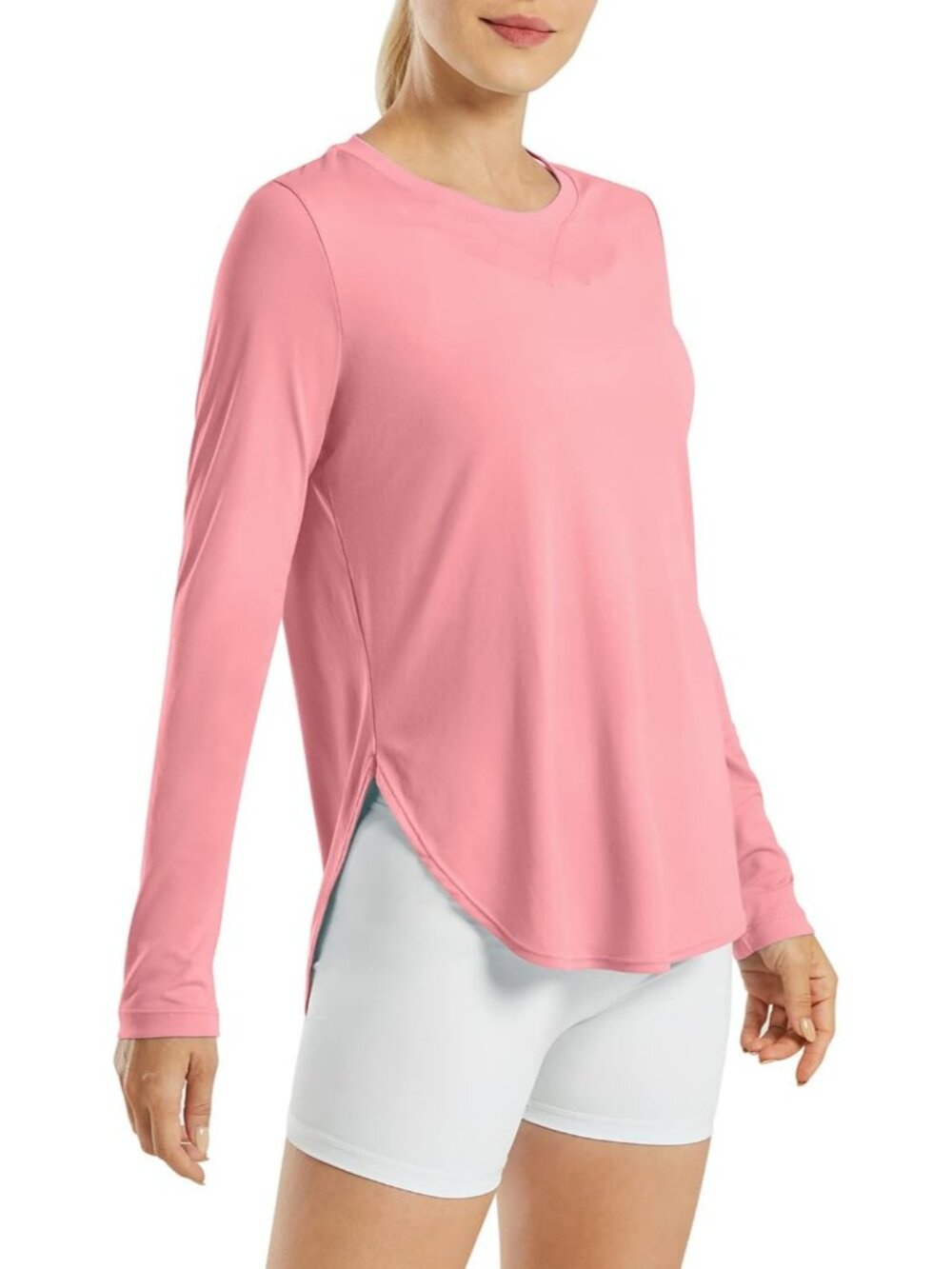 Women's Pink UPF 50+ UV Shirt Long Sleeve Workout Yoga Sun Top Quick Dry Gym